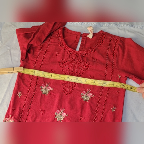 Girls' Red Rose-Embroidered Casual Tunic/Dress - Picture 5 of 11